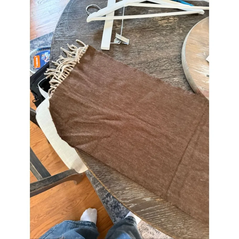 Brown Herringbone Scottish Cashmere Scarf NWOT